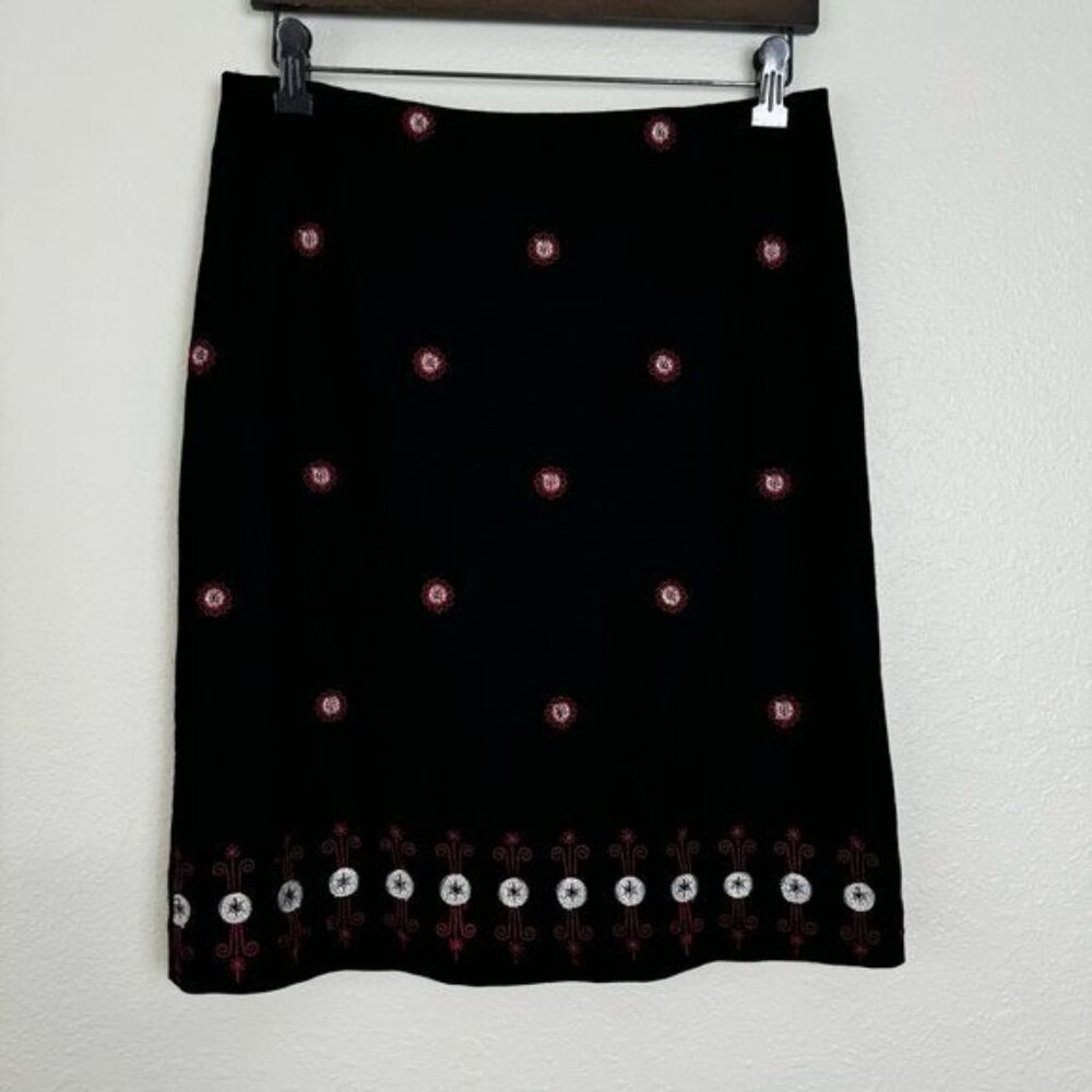 Oscar de la renta wool blend black embroidered pencil skirt 6P